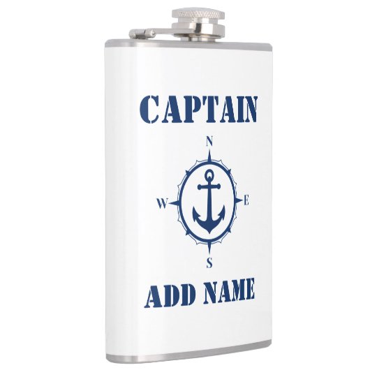 Flasques Votre nom Capitaine Flask Compass Ancre Blanc (Droite)