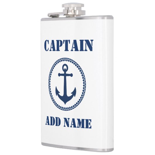 Flasques Votre nom Capitaine Flask Sea Ancre Blanc (Gauche)
