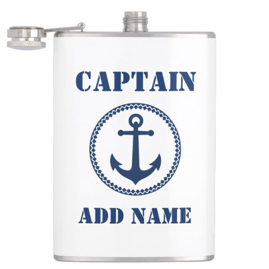 Flasques Votre nom Capitaine Flask Sea Ancre Blanc (Ouvert)