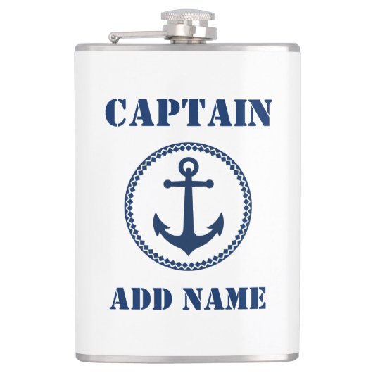 Flasques Votre nom Capitaine Flask Sea Ancre Blanc (Devant)