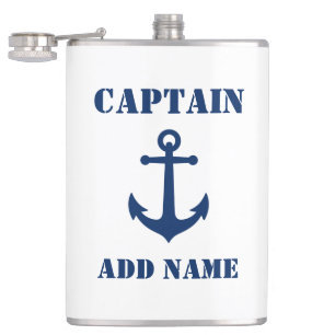 Flasques Votre nom Capitaine Flask Vintage Ancre Blanc