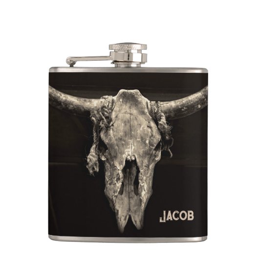 Flasques Western Bull Skull Pays Rustique Brown Vintage (Devant)