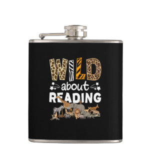 Flasques Wild About Reading Books And Bookworm Library