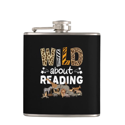 Flasques Wild About Reading Books And Bookworm Library (Devant)