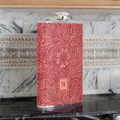 Flasques William Morris Red Marigold Motif avec initial