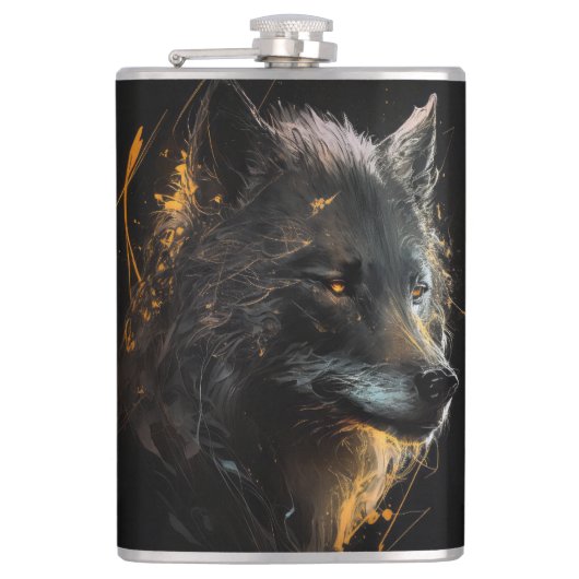 Flasques Wolf Portrait Animal Nature Faune Peinture Sombre (Devant)