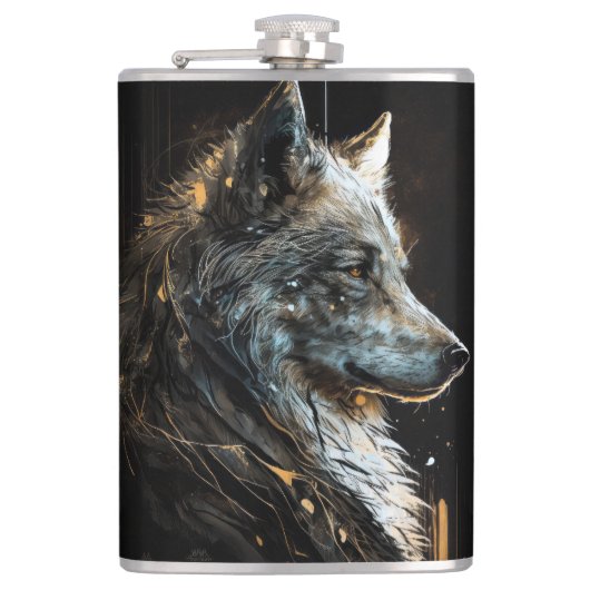 Flasques Wolf Portrait Animal Nature Faune Peinture Sombre (Devant)