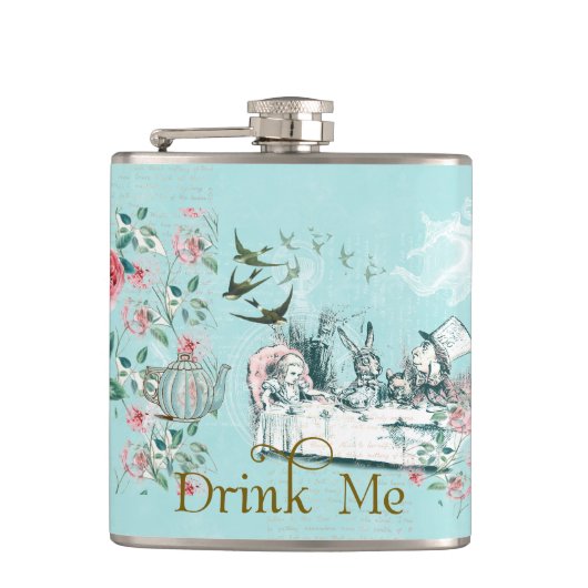 Flasques Wonderland Tea Party Aqua Rose Flask (Devant)