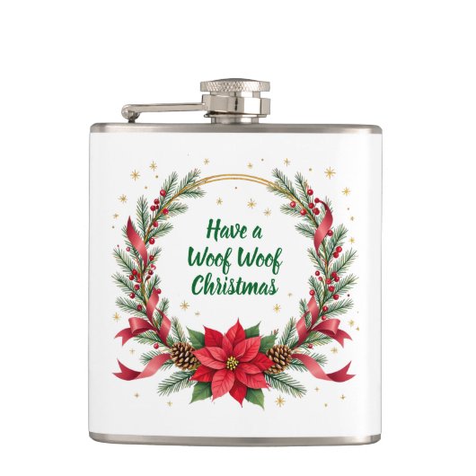 Flasques Woof Woof Christmas Flask - Customizable Text (Devant)
