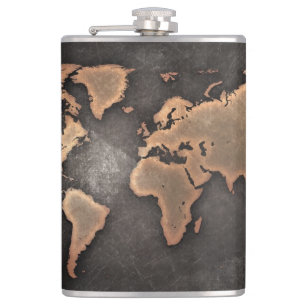 Flasques World map leather geographical brown