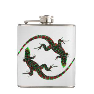 Flasques Yin Yang Lizards Argent