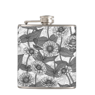 Flasques Zinnias, monochrome sur blanc