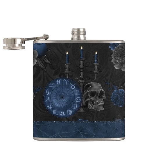 Flasques Zodiaque magic | Dark Navy Blue Gothic Skull (Ouvert)