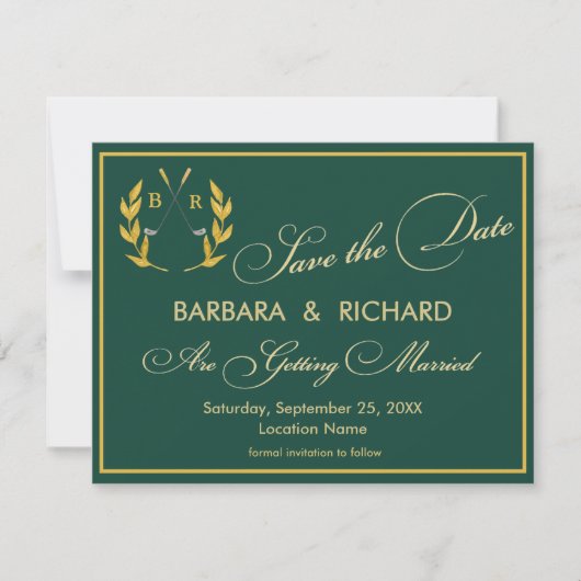FLAT CARD Golf Monogram Wedding Save the Date (Voorkant)