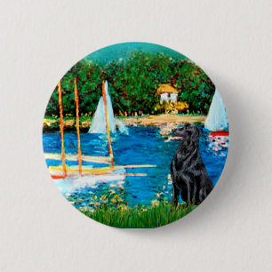 Flat Coated Retriever 1 - Zeilboten Ronde Button 5,7 Cm