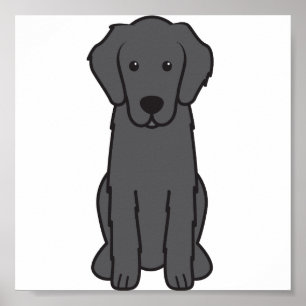 Flat Coated Retriever Dog Cartoon Poster