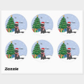 Flat-Coated Retriever en Kerstboom Ronde Sticker (Vel)
