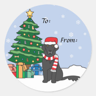 Flat-Coated Retriever en Kerstboom Ronde Sticker