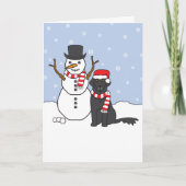 Flat-Coated Retriever en Sneeuwman Feestdagen Kaart (Voorkant)