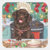 Flat-Coated Retriever Holiday Baking: Kerstmis Vierkante Sticker (Voorkant)