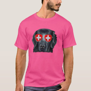 Flat-Coated Retriever Hond Zwitserland Vlag Zonneb T-shirt