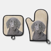 Flat-Coated Retriever Schilderij Zwart Huisdier Do Ovenwant & Pannenlap Set (Voorkant)