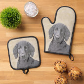 Flat-Coated Retriever Schilderij Zwart Huisdier Do Ovenwant & Pannenlap Set (Top down)