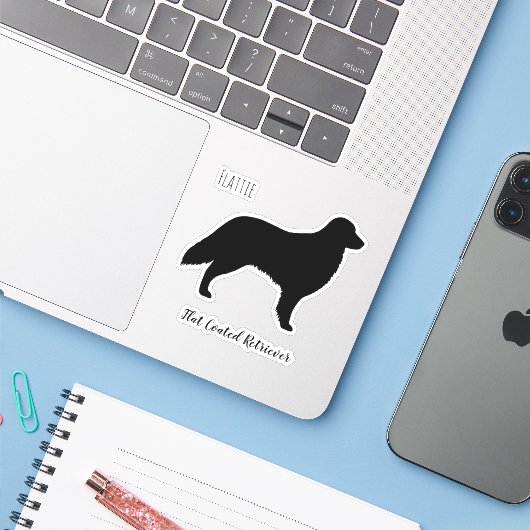 Flat Coated Retriever Silhouette Flattie Hond Sticker (Laptop met iPhone)
