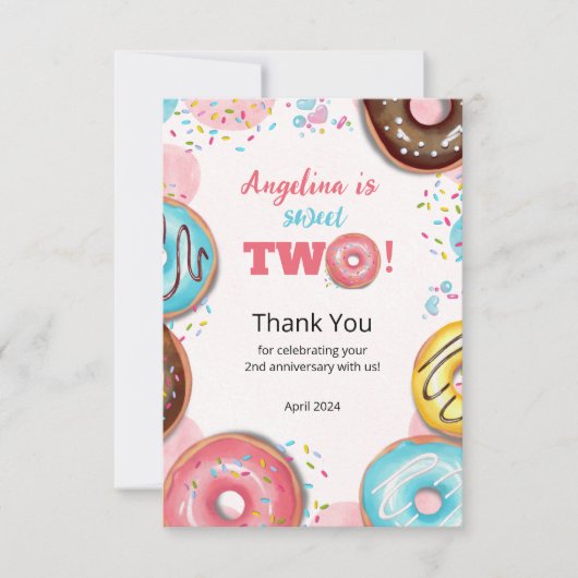 Flat Dank u 2e Verjaardag Kaart. Bedankkaart (Voorkant)