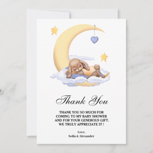 Flat Dank u Baby shower Kaart met konijntje. (Voorkant)