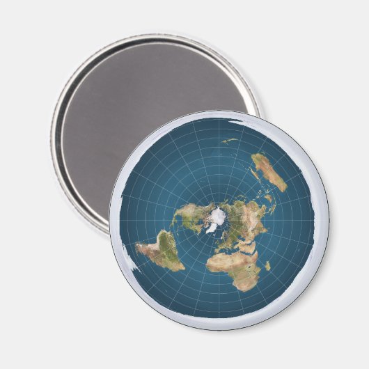 Flat Earth Azimuthal Equidistant Blauwe Kaart Magn Magneet (Voorkant / Achterkant)