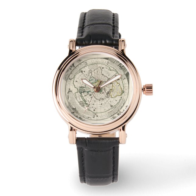 Flat Earth Azimuthal Equidistant Square Map Watch Horloge (Voorkant)