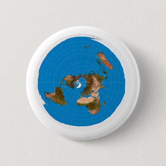 Flat Earth Map - Aardappelprojectie op azimuthal Ronde Button 5,7 Cm (Voorkant)
