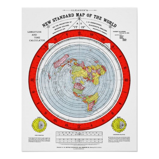 Flat Earth Standard Map van het World T Shirt Perfect Poster (Voorkant)
