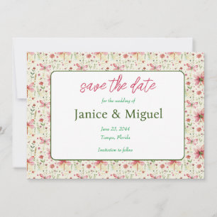 Flat Floral Dragonfly Bruiloft Save The Date Kaart
