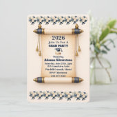 Flat Holiday Card- Editable Scroll Grad Invitation Feestdagenkaart (Staand voorkant)