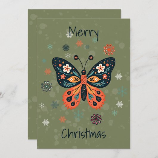 Flat Holiday Card in Scandinavian Folk Art Style Feestdagenkaart (Voorkant / Achterkant)