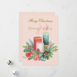 Flat Holiday Card - Watercolour Christmas candles Feestdagenkaart