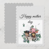 Flat Holiday Kaart "Bloemenkoffie: Moederdag" (Voorkant / Achterkant)