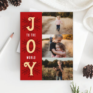 Flat Holiday Photo Collage Card - Joy to World Feestdagenkaart
