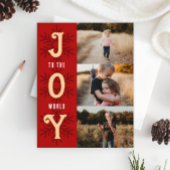 Flat Holiday Photo Collage Card - Joy to World Feestdagenkaart