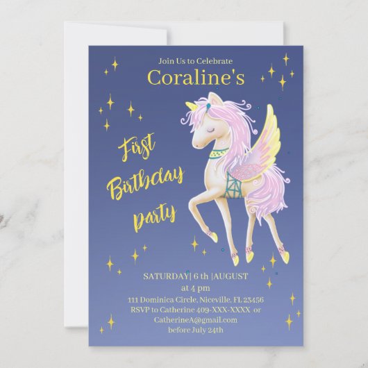 Flat invitations Kaarten eerste verjaardag met uni (Voorkant)