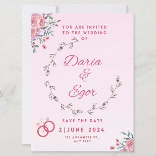 Flat Kaart bruiloft opslaan van de datum uitnodigi (Voorkant)