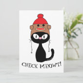Flat Kaart Check Meowt Black Cat met Sock Monkey P (Staand voorkant)