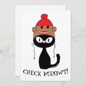 Flat Kaart Check Meowt Black Cat met Sock Monkey P (Voorkant / Achterkant)