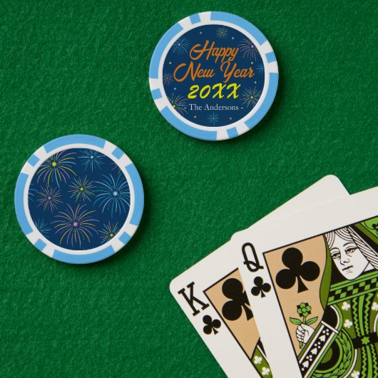 Flat Kleurrijke Oudejaarsfeest - Blauw Poker Chips (Pokertafel (Dubbel))