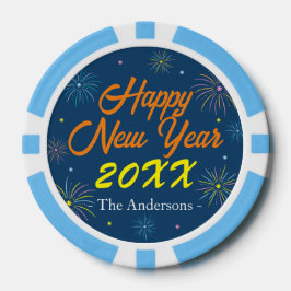 Flat Kleurrijke Oudejaarsfeest - Blauw Poker Chips