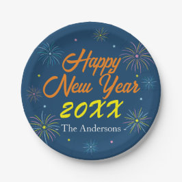 Flat Kleurrijke Oudejaarsfeest - Navy Blue Papieren Bordje
