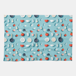 Flat lay kitchenware mugs and bright red tomatoes theedoek