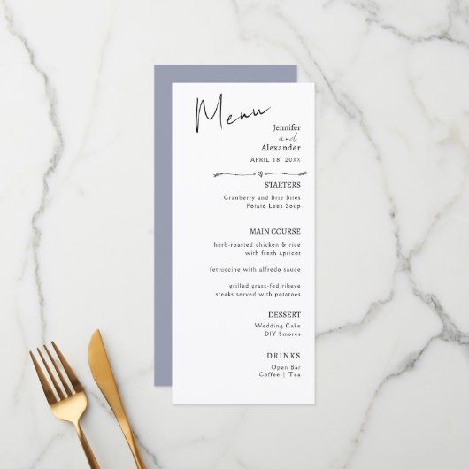 Flat Menu bruiloft Minimalistisch modern. (Voorkant / Achterkant in situ)